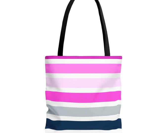 Pink Striped Tote Bag: Chic Everyday Shopping Beach Carrier