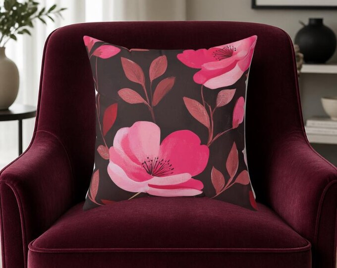 Dark Pink Flora Spun Polyester Square Pillow - Cozy Home Decor