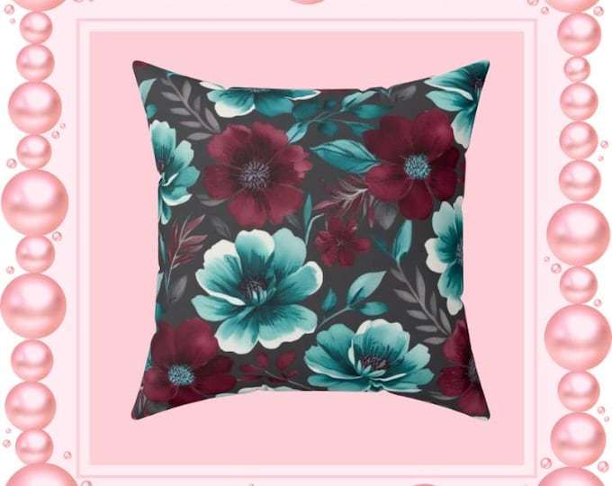 Floral Burnt Tourmaline Spun Polyester Pillow: Elegant Accent Cushion