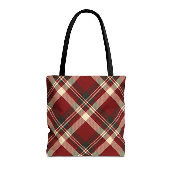 Christmas Plaid Tote Bag: Polyester Shopping Carry-All