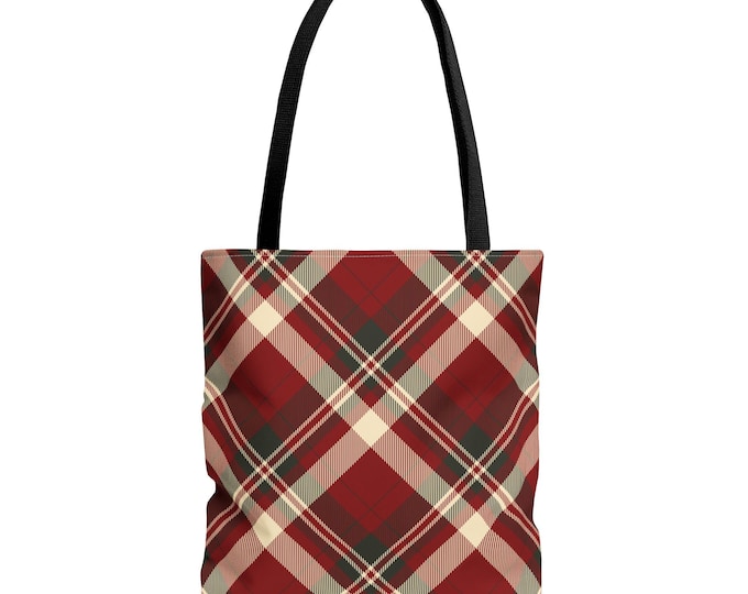 Christmas Plaid Tote Bag: Polyester Shopping Carry-All