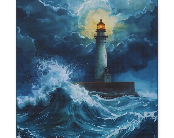 Lighthouse Canvas Wall Art: Coastal Nautical Decor (14x14)