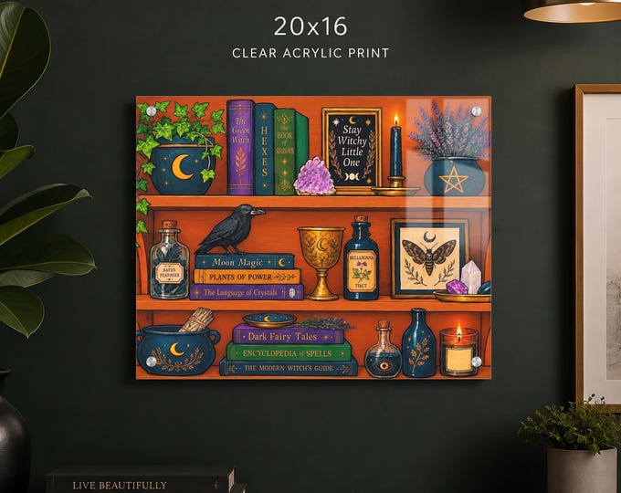 Bad Witch Energy Acrylic Print | Auburn Spellcaster Shelves with French Cleat Hanging
