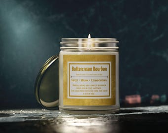Buttercream Bourbon Hand Poured Coconut Apricot Wax Candle Jar | 4oz & 9oz | Sweet Bourbon Scent