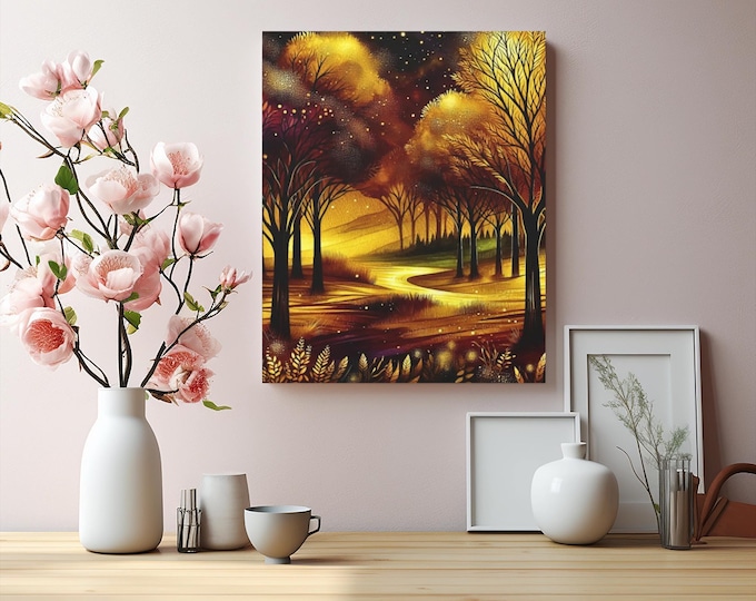 Autumn Landscape Canvas Wall Art: Cozy Fall Home Decor (16x20)