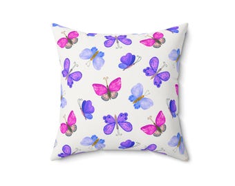 Butterfly Pillow: Mulberry Floral Accent Throw Pillow - 16x16