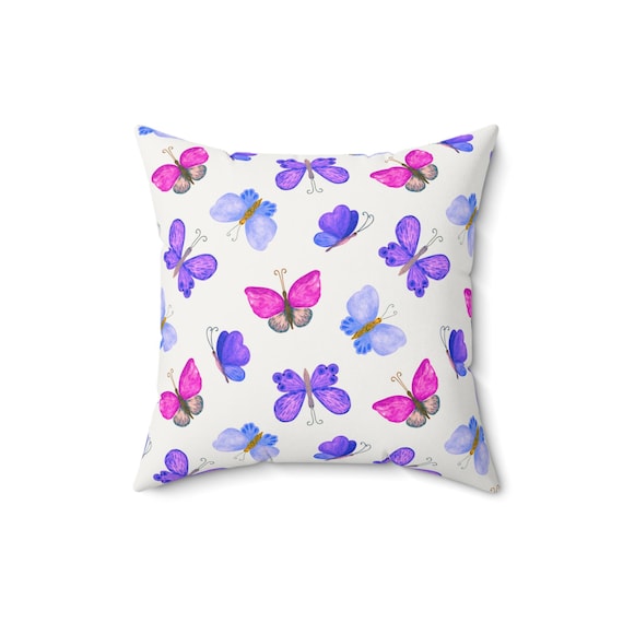 Butterfly Pillow: Mulberry Floral Accent Throw Pillow - 16x16