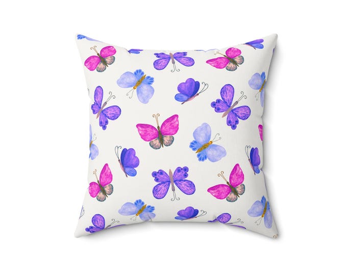 Butterfly Pillow: Mulberry Floral Accent Throw Pillow - 16x16