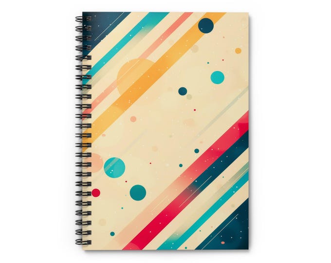 Retro Diagonal Stripes and Planets Spiral Notebook | Ruled Journal