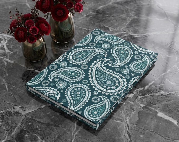Frosted Teal Paisley Hardcover Journal | Matte Notebook, Floral Swirl Design