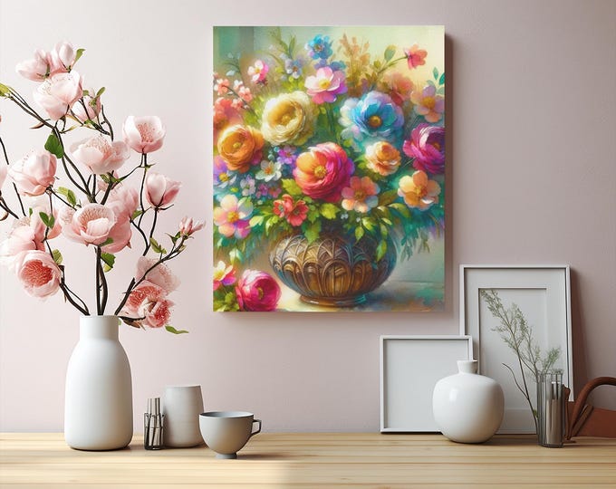 Floral Canvas Art: Colorful Botanical Print, Living Room Decor