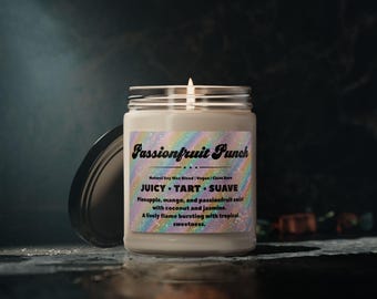 Passionfruit Punch Natural Soy Wax Candle Jar 9oz | Tropical Scent | Hand Poured | Vegan