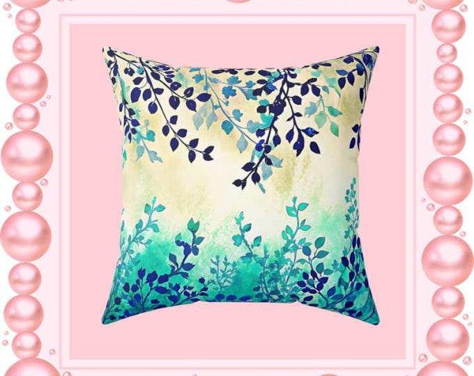 Watercolor Leaf Vines Pillow | Botanical Square Pillow