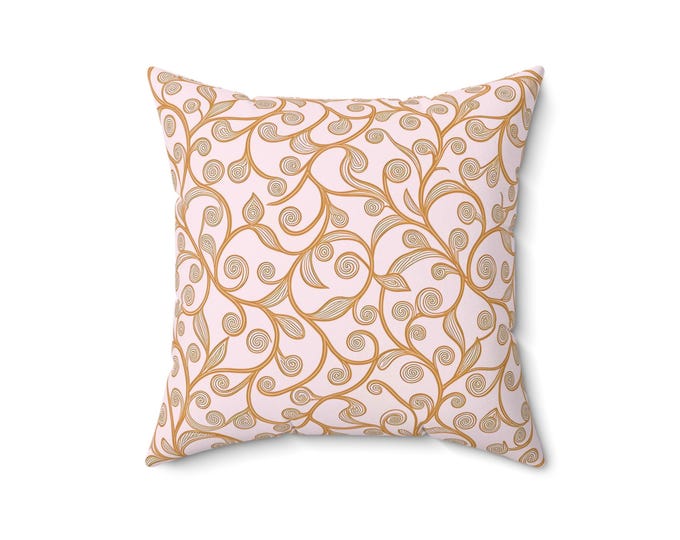 Gold Vine Pattern Pillow | Square Throw Pillow
