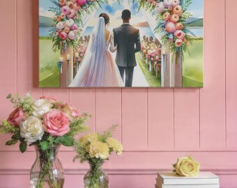 Custom Wedding Canvas Art, Couple Portrait, Anniversary Gift (30x15 Canvas Only)