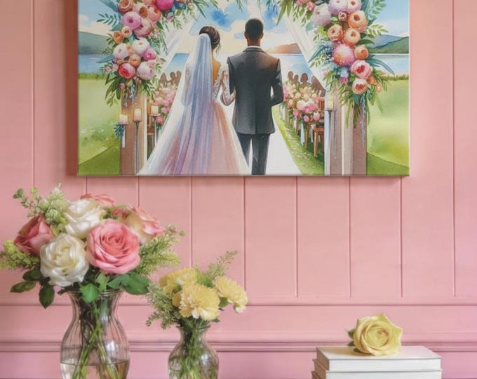 Custom Wedding Canvas Art, Couple Portrait, Anniversary Gift (30x15 Canvas Only)