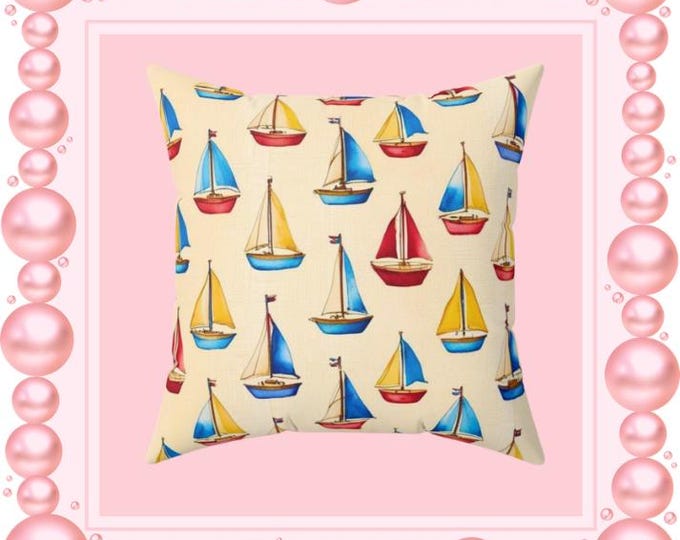 Sailboat Nautical Pillow: Spun Polyester Beach House Decor
