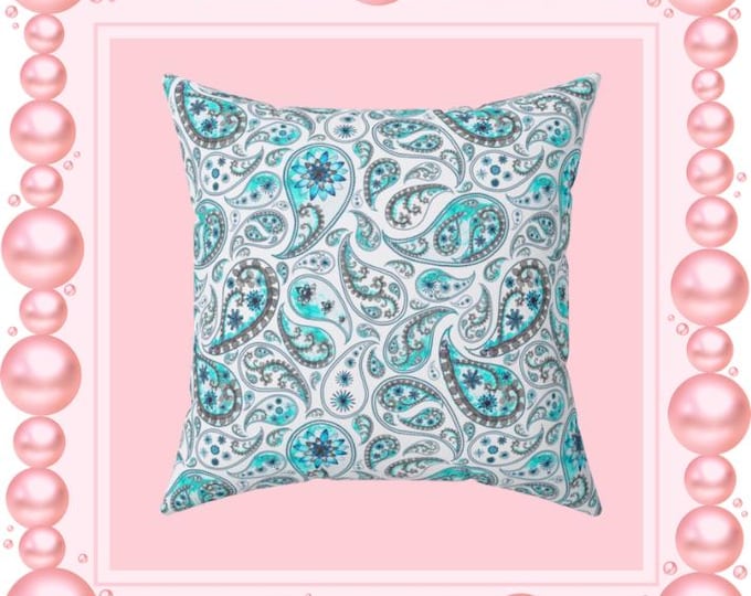 Teal Paisley Pattern Pillow | Spun Polyester Square Pillow