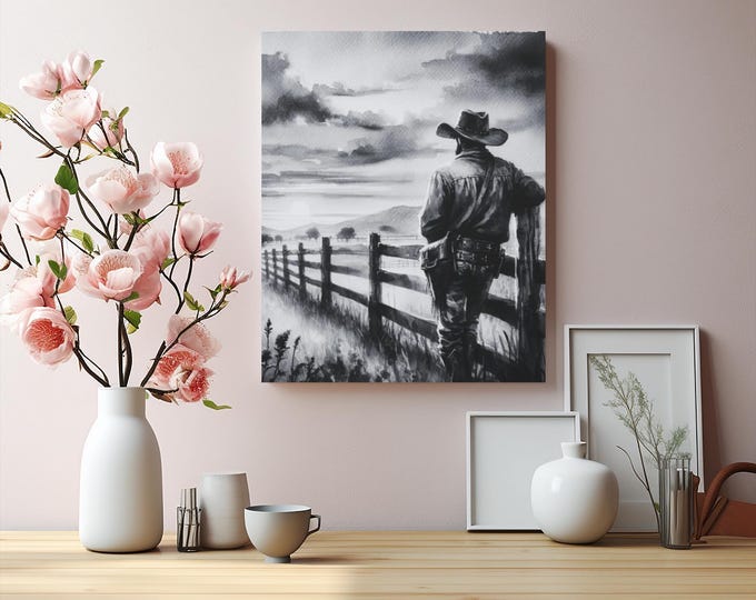American Cowboy Canvas Wall Art: Rustic Western Home Decor (16x20)