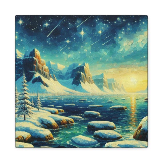 Alaskan Snow Matte Canvas Wall Artwork, Winter Landscape Canvas, 14x14