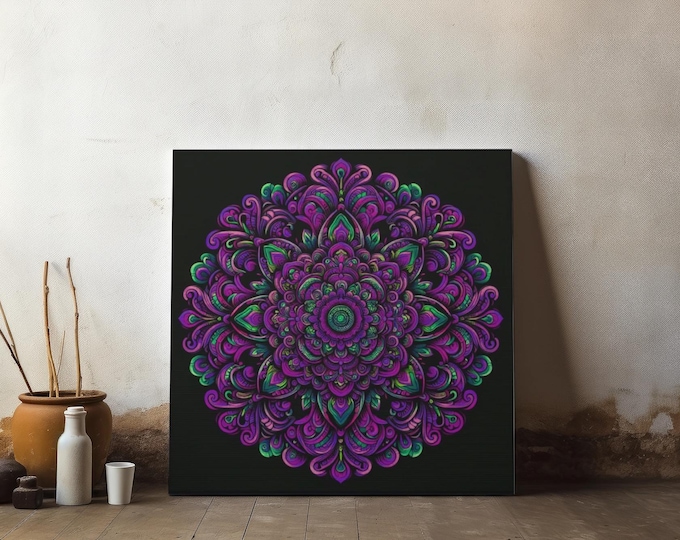 Psychedelic Mandala Canvas Wall Art: Colorful Boho Home Decor
