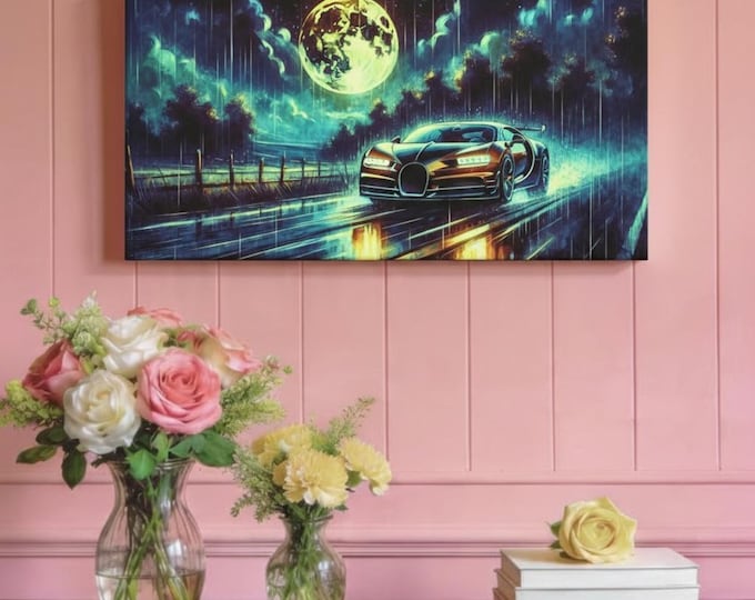 Night Racing Car Canvas Art: Automotive Wall Decor (30x15)