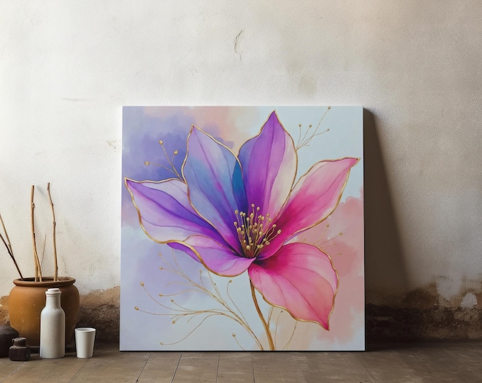 Pink Purple Watercolor Flower Matte Canvas