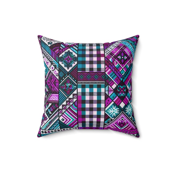 Twilight Plaid Throw Pillow: Spun Polyester Boho Cushion