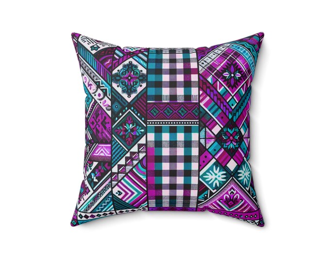 Twilight Plaid Throw Pillow: Spun Polyester Boho Cushion