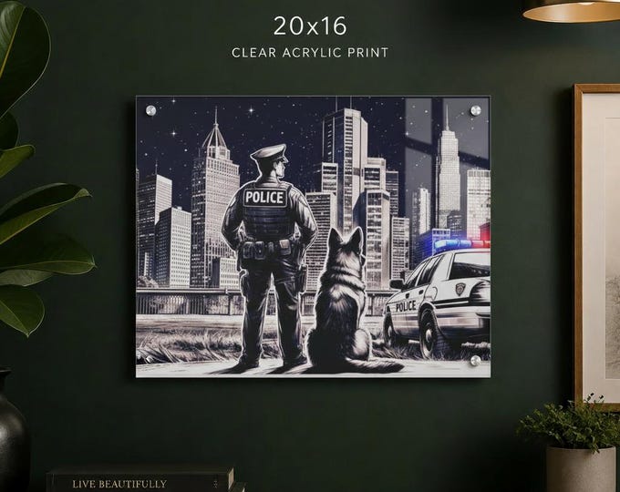 The Night Shift Acrylic Canvas Print | Police & K9 Appreciation Artwork with French Cleat Hanging