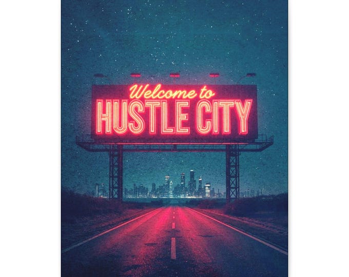 Welcome to Hustle City Matte Canvas Accent | Abstract Highway Decor