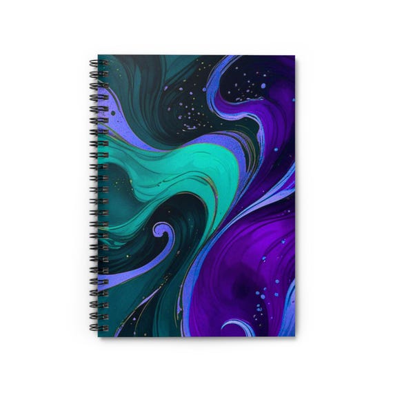 Midnight Eruption Spiral Notebook: Ruled Pages, Teal & Purple Cosmic Design