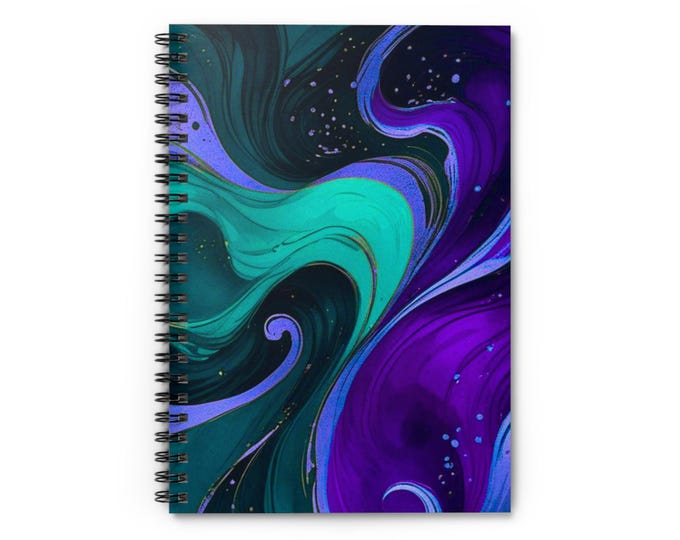 Midnight Eruption Spiral Notebook: Ruled Pages, Teal & Purple Cosmic Design