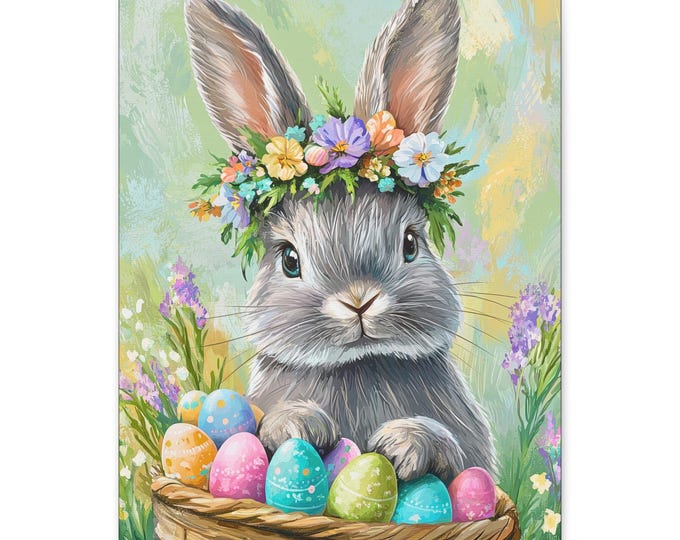Floral Easter Bunny Canvas | Whimsical Spring Decor (16x20 Canvas Only)