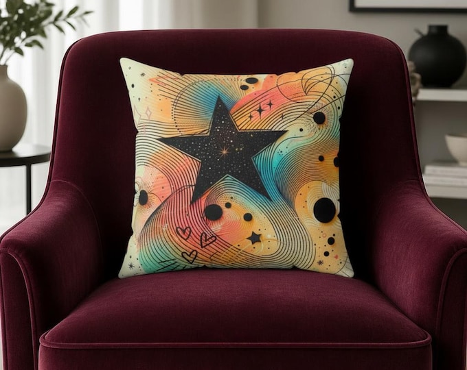 Amber Stargaze Pillow: Spun Polyester Throw Cushion, Cozy Home Decor