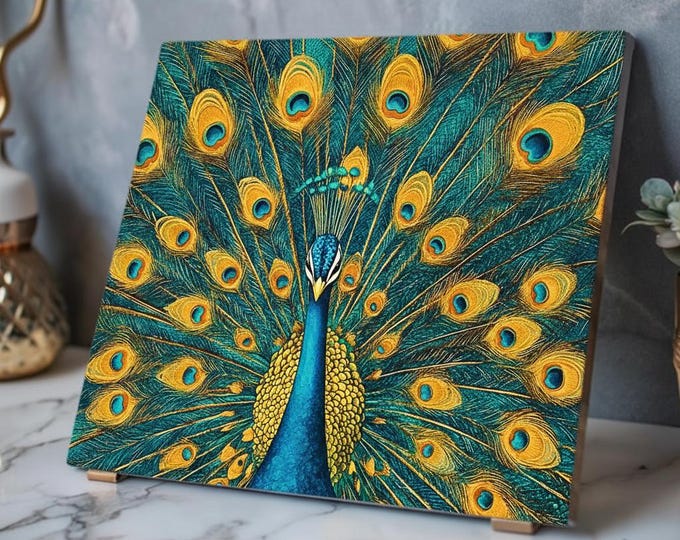 Peacock Feather Illustration Acrylic Print | French Cleat Hanging