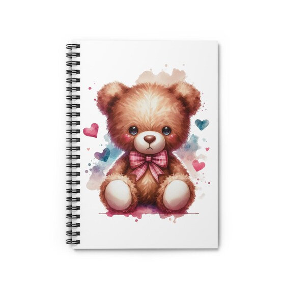 Bear-Heart Plushie Spiral Bound Notebook - Ruled Lines, Cute Student Accessories, Teddy Bear Stationery, Childhood Memories, Back to School
