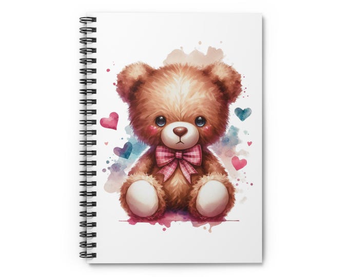 Bear-Heart Plushie Spiral Bound Notebook - Ruled Lines, Cute Student Accessories, Teddy Bear Stationery, Childhood Memories, Back to School