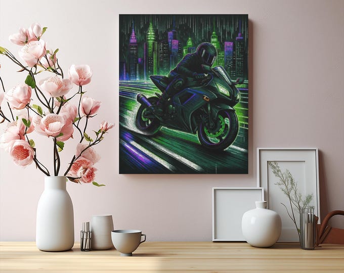 Motorcycle Canvas Wall Art: Super Sport Bike Decor, Man Cave Accent (16x20 Canvas Only)