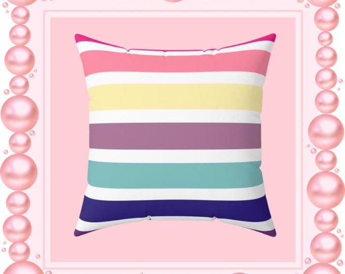 Pastel Striped Square Pillow: Spun Polyester Decorative Cushion