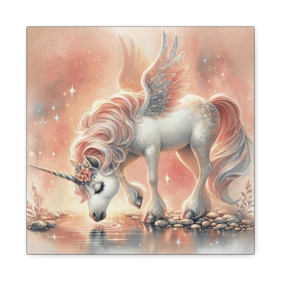 Pretty Pretty Unicorn Canvas Wall Art: Magical Nursery Decor, 14x14