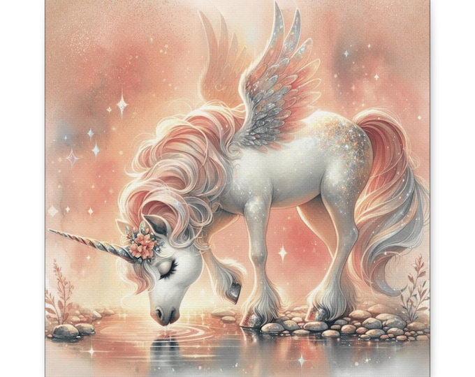 Pretty Pretty Unicorn Canvas Wall Art: Magical Nursery Decor, 14x14
