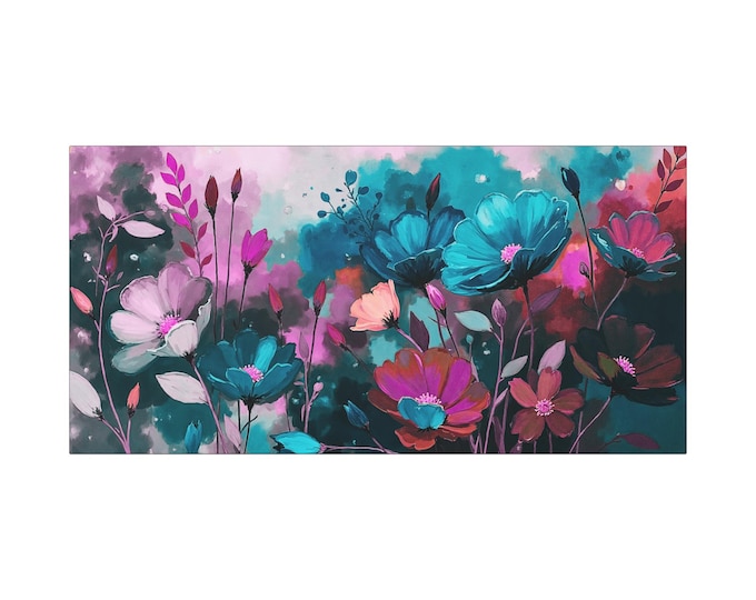 Floral Canvas Wall Art: Modern Botanical Decor, Red Accent Hues (30x15)