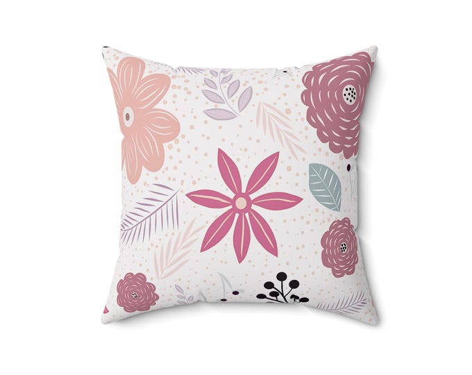 Floral Accent Pillow, Soft Pink Decor, 16x16 Square Pillow