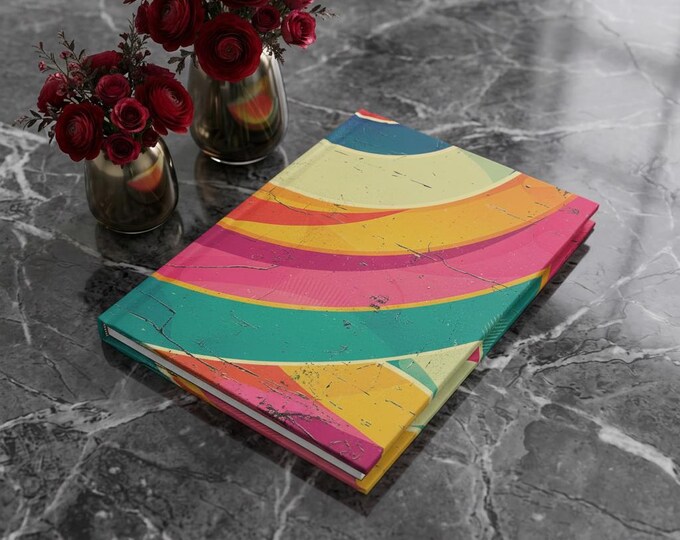 Retro Rainbow Arcs Hardcover Journal | Matte Abstract Colorful Swirl