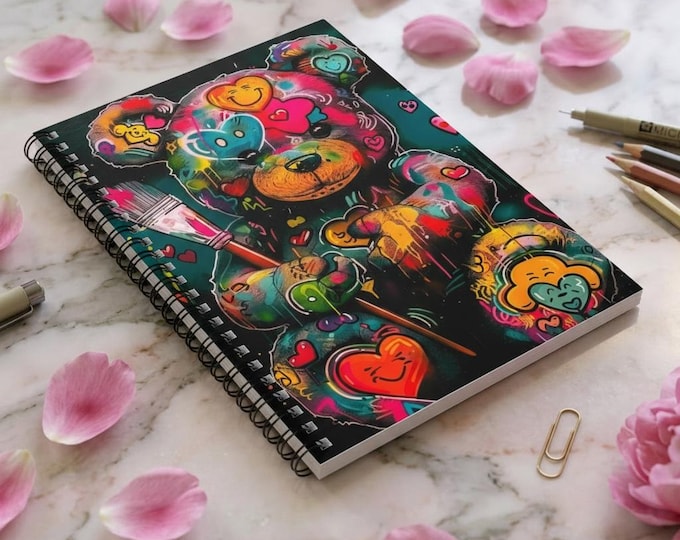 Graffiti Heart Bear Notebook | Spiral Ruled Journal