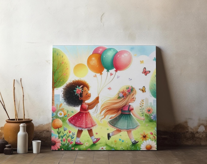 Play Date Matte Canvas, Girls Room Decor, Kids Wall Art (14x14)