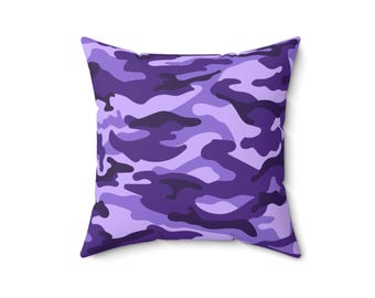 Purple Camo Pillow: Spun Polyester Decorative Cushion (16x16)