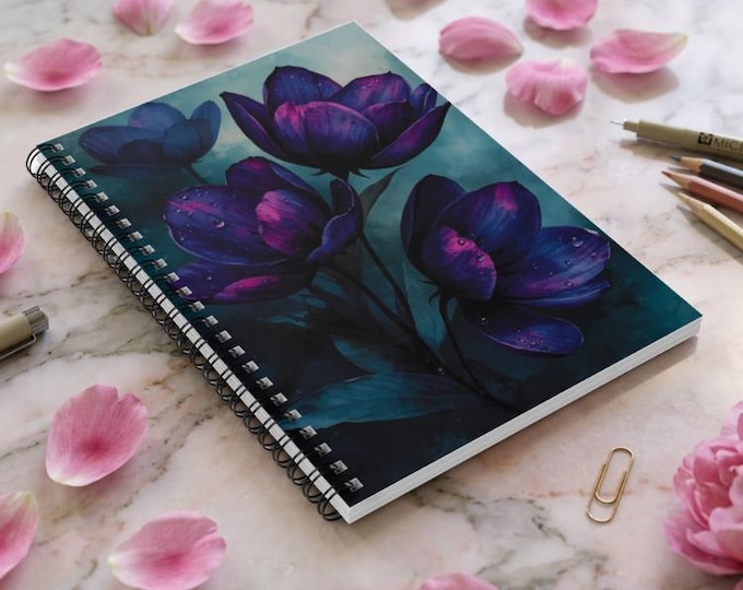 Violet Floral Spiral Notebook: Ruled Line Journal, Student Stationery