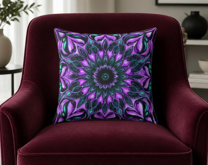 Orchid Mandala Throw Pillow: Boho Floral Home Decor